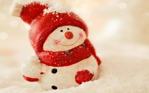 happy-cute-snowman-with-red-hat-standing-in-white-snow
